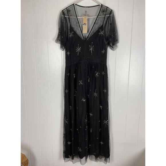 Chan Luu Women's Nora Dress with Star Beaded Embroidery in Black Size Medium NWT - Picture 2 of 8